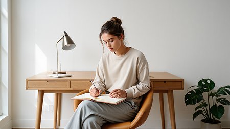 Девушка пишет в дневнике
